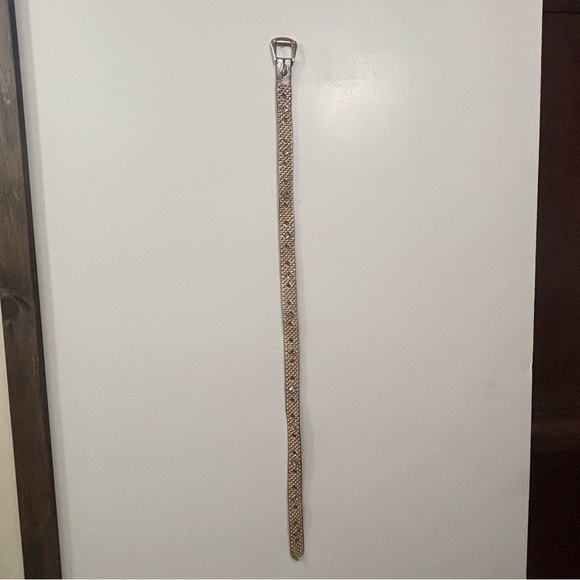 genuine leather belt silver strap with sparkling rhinestones and gold bulb studs - Picture 3 of 12